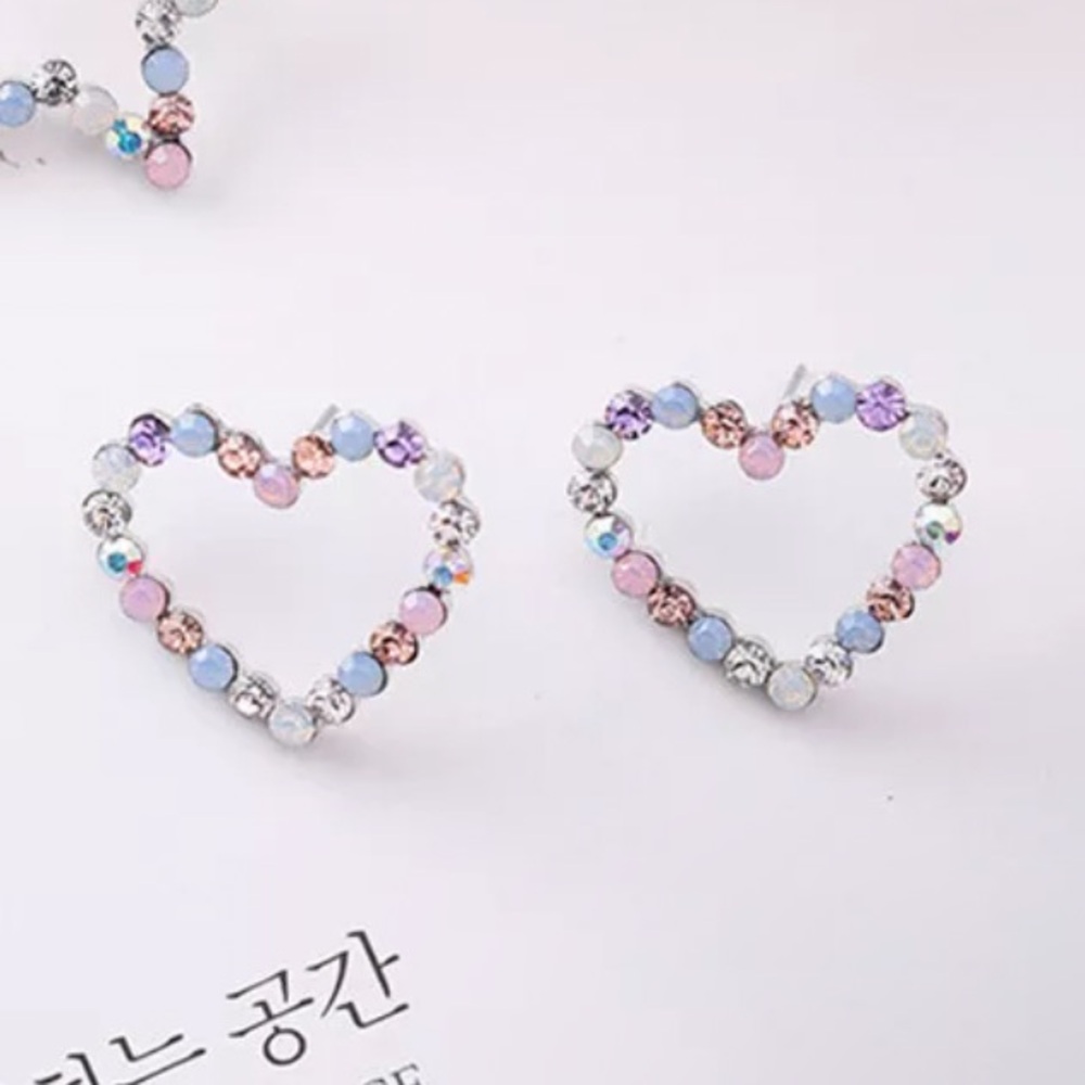 Heart star earring rhinestone stud open jewelry rainbow pink blue multicolor NWT